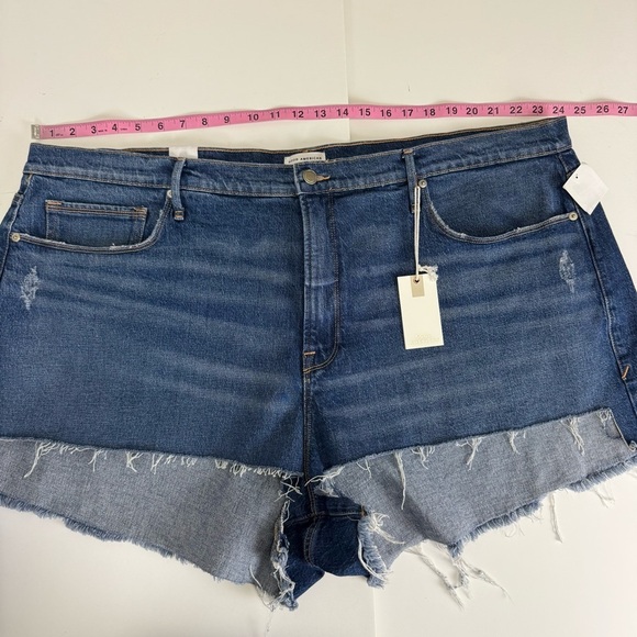 Good American Jean Shorts Good 90s Distressed Frayed Womens 24 Plus Blue NWT - Picture 9 of 11